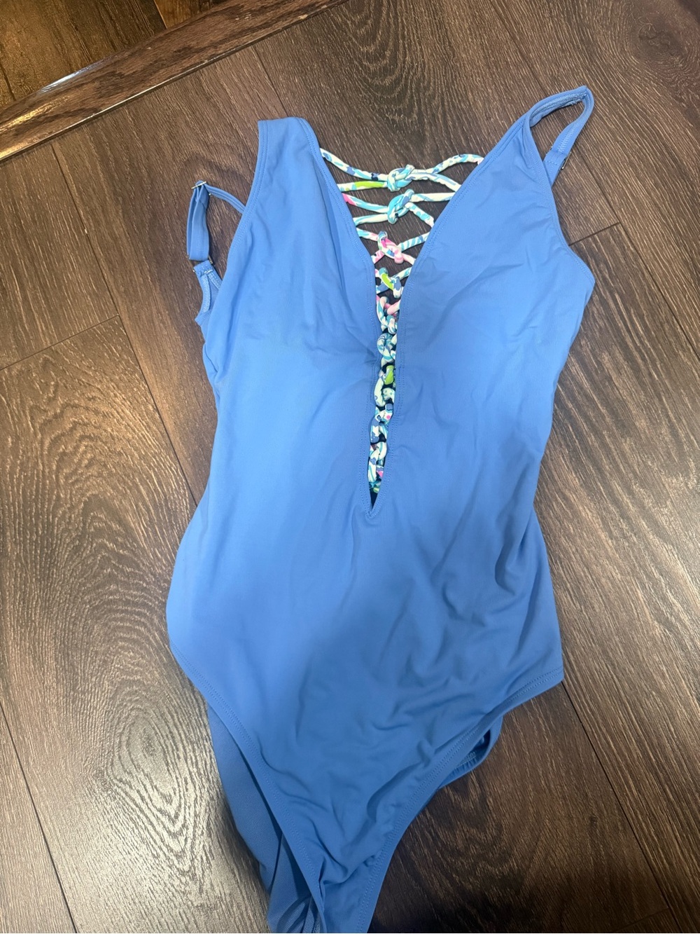 Lilly Pulitzer Periwinkle Blue One-Piece Swimsuit with Multicolor Lace-Up Back